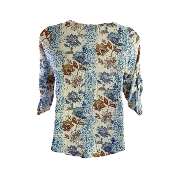 EVANS I pry Floral Button Down Shirt Sandy Ptuck 3/4 Sleeve EUC Size 16 SKU0415 - Picture 2 of 7